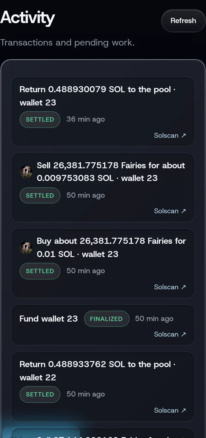 The Activity screen with recent transactions