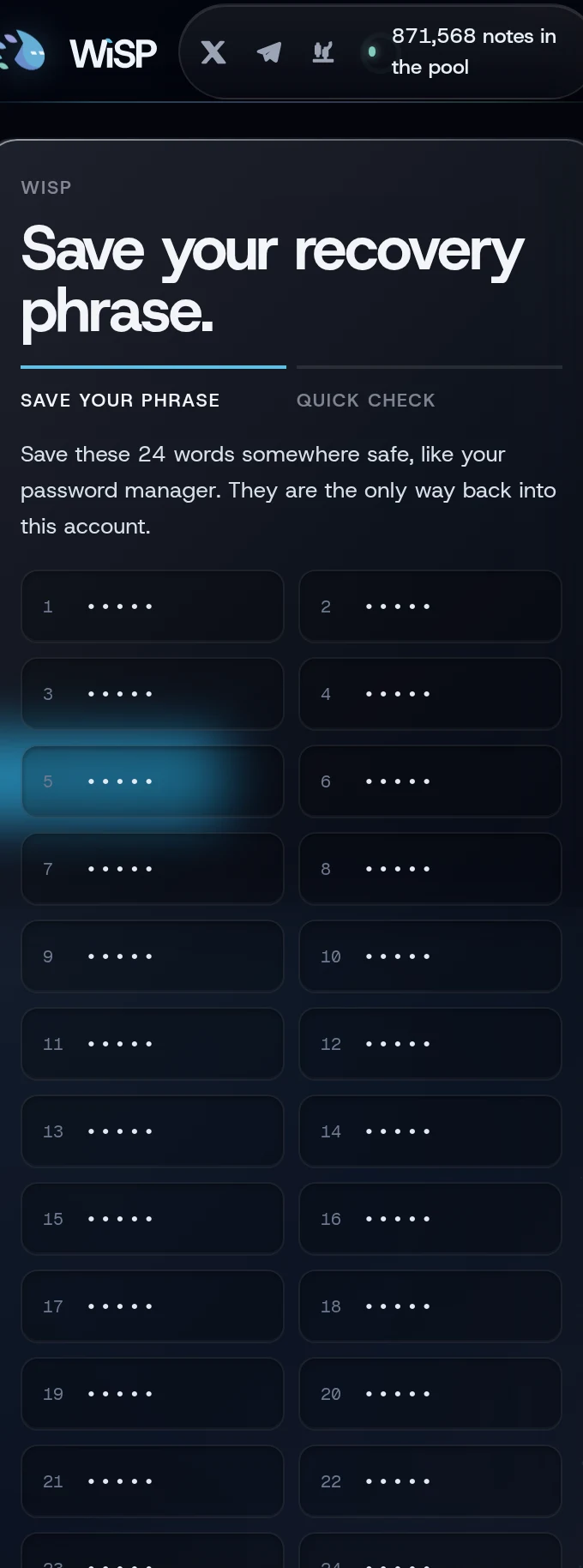 The phrase step, with the words hidden in this picture, and the Copy phrase and I saved it buttons