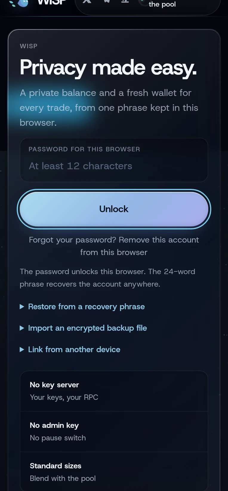 The welcome screen with the password field and the Unlock button